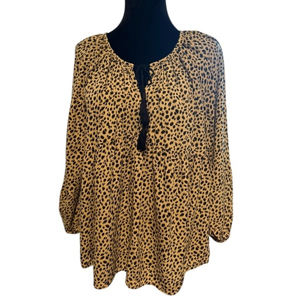 Old Navy Women’s Size L Swing Boho Cheetah Tie Front Ruffle Hem EUC - Picture 1 of 6